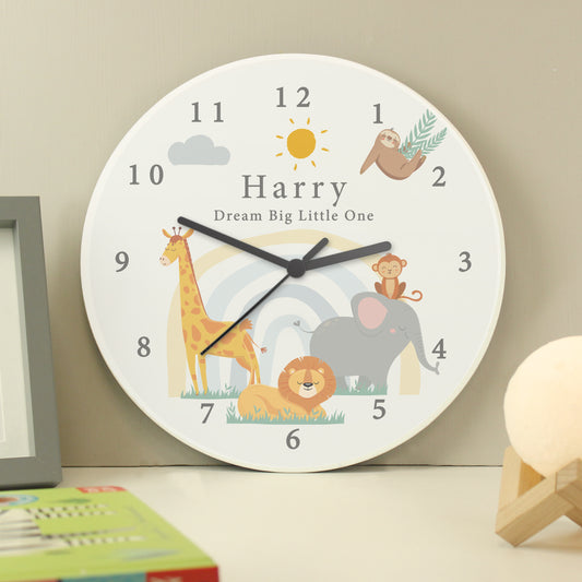 Personalised Safari Animals Nursery Wooden Clock