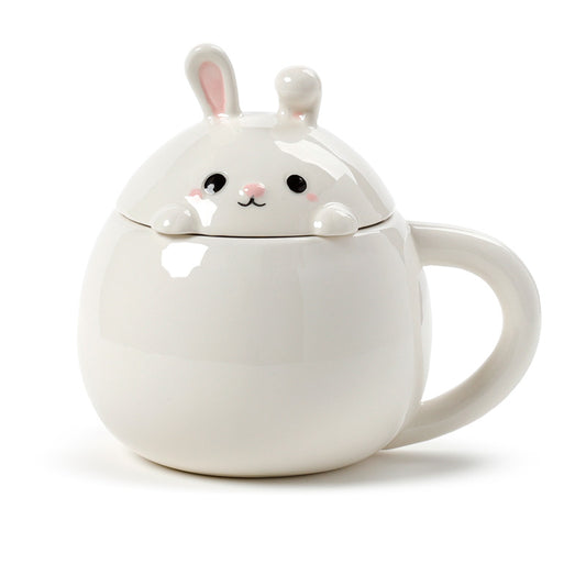 Bunny Rabbit Peeping Lid Ceramic Lidded Mug