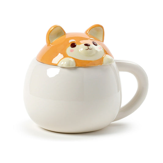 Shiba Inu Dog Peeping Lid Ceramic Lidded Mug