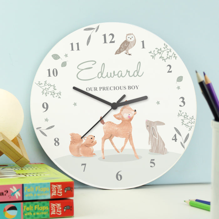 Personalised Woodland Animals Nursery Baby Wooden Clock