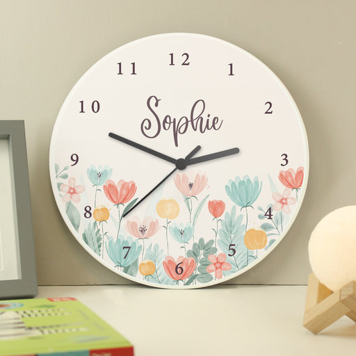 Personalised Children’s Floral Wooden Wall Clock