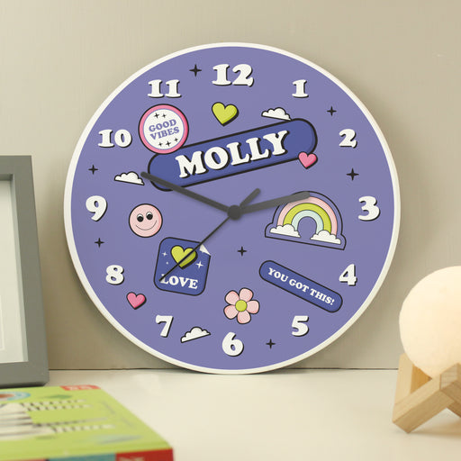 Personalised Children’s Positive Vibes Wooden Wall Clock