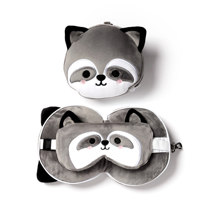 Relaxeazzz Raccoon Plush Travel Pillow & Eye Mask