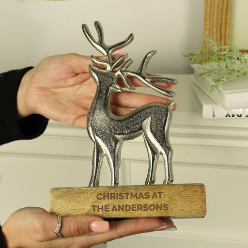 Personalised Metal Stag Ornament With Wooden Base