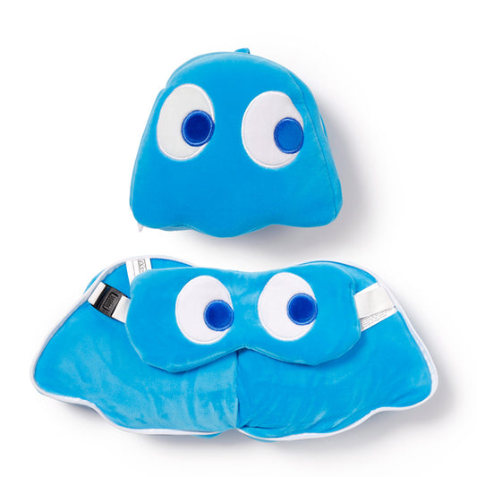 Relaxeazzz Pac-Man Blue Ghost Shaped Travel Pillow & Eye Mask