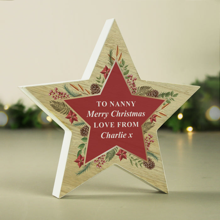 Personalised Christmas Wreath Crafted Wooden Star Ornament