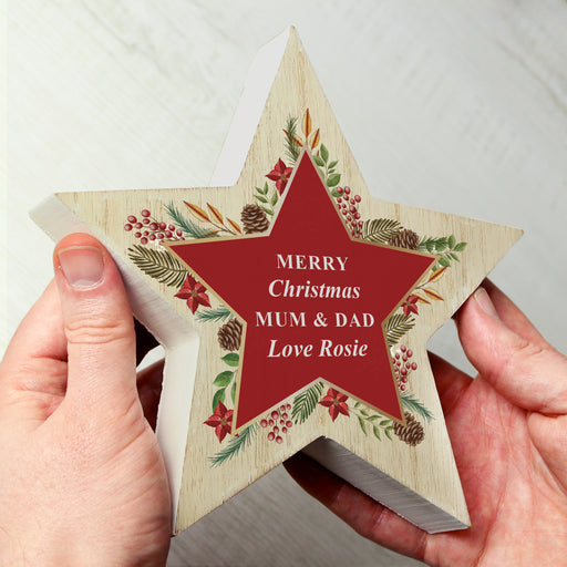 Personalised Christmas Wreath Crafted Wooden Star Ornament