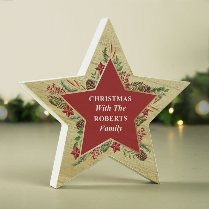 Personalised Christmas Wreath Crafted Wooden Star Ornament