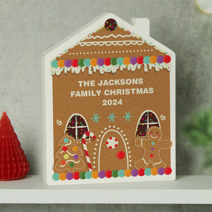 Personalised Gingerbread House Shaped Christmas Wooden Ornament