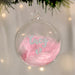 Personalised Baby’s First Christmas Pink Feather Footprints Glass Bauble