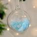 Personalised Baby’s First Christmas Blue Feather Footprints Glass Bauble