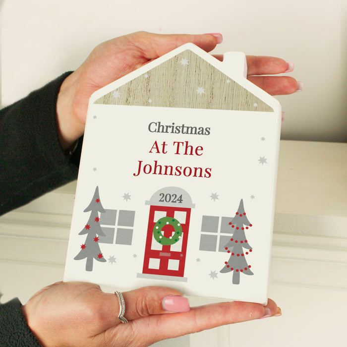 Personalised Christmas Wooden Shaped House Ornament