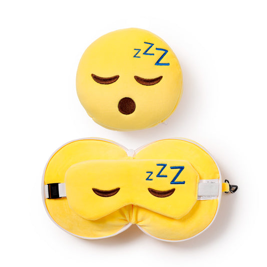 Relaxeazzz Emoji Snoozie the Sleeping Head Plush Travel Pillow & Eye Mask