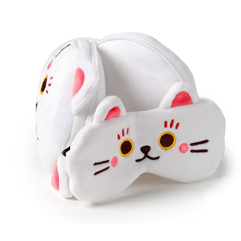 Relaxeazzz Maneki Neko Lucky Cat Plush Travel Pillow & Eye Mask