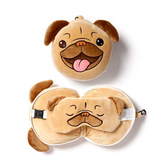 Relaxeazzz Mopps Pug Plush Travel Pillow & Eye Mask