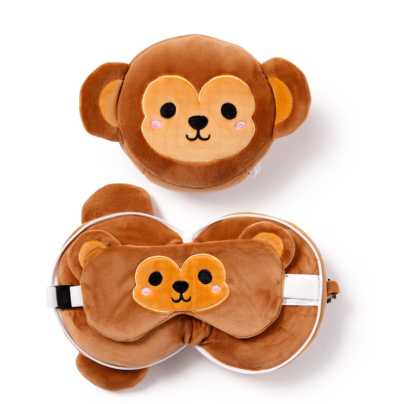 Relaxeazzz Monkey Plush Travel Pillow & Eye Mask