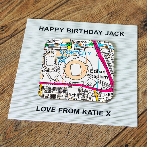 Manchester City Football Stadium Map Coaster & Greetings Card