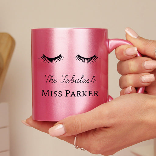 Personalised Eyelashes Pink Glitter Ceramic Mug