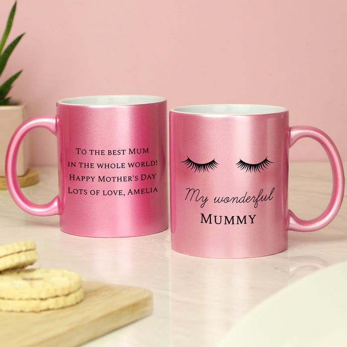 Personalised Eyelashes Pink Glitter Ceramic Mug