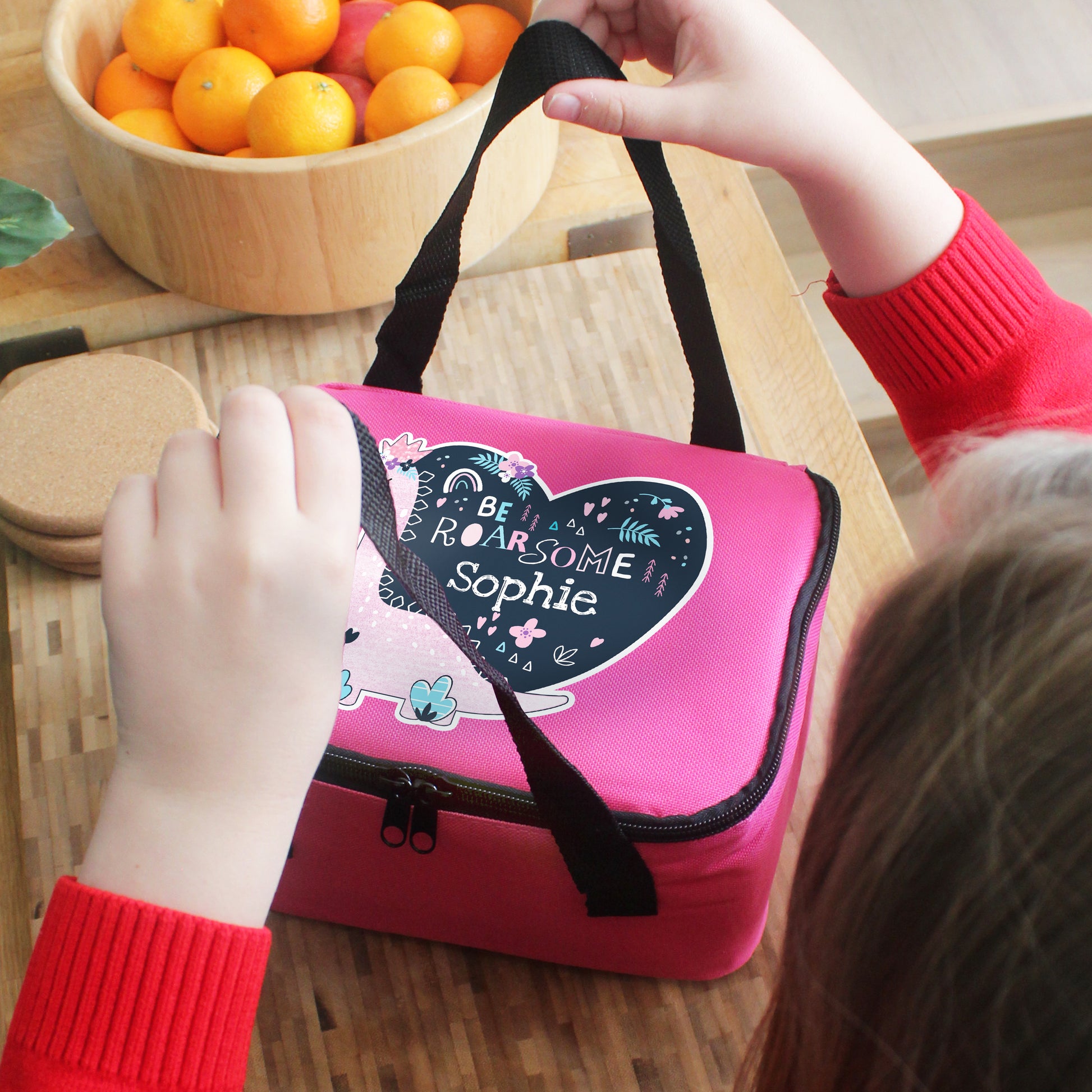 Personalised Dinosaur Lunch Bag - Pink