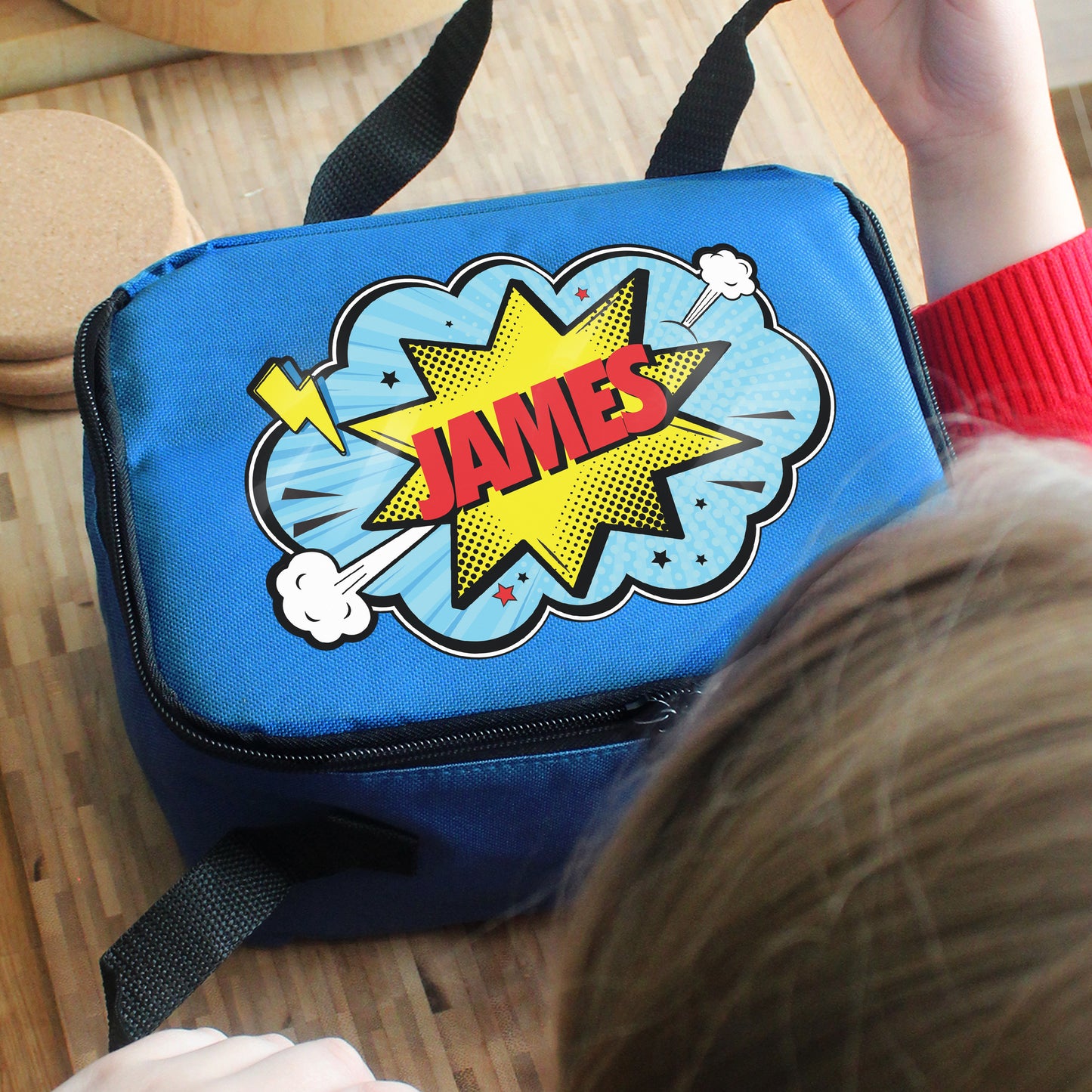 Personalised Superhero Comic Lunch Bag - Blue