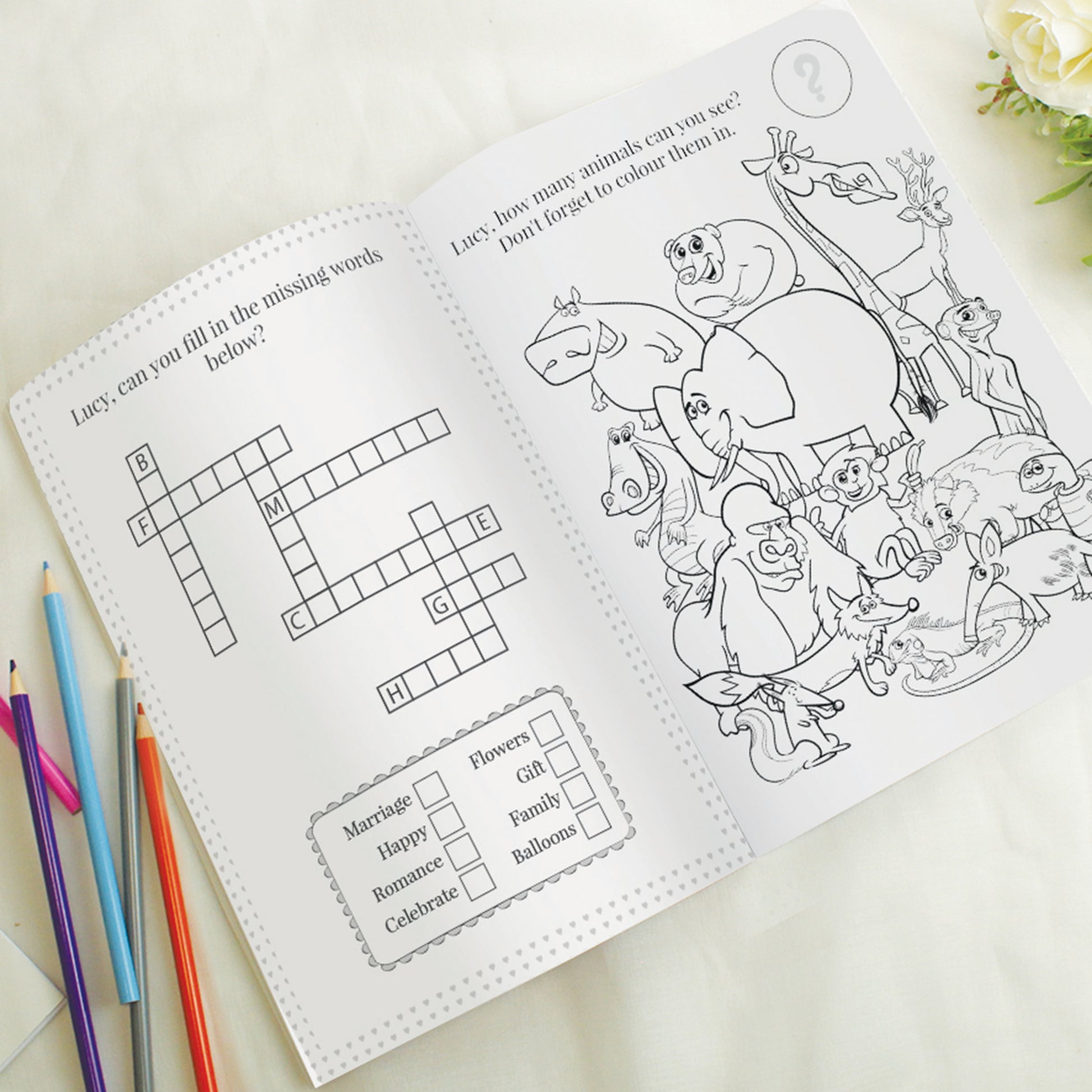 Personalised Children’s Pink A4 Wedding Activity & Colouring Book