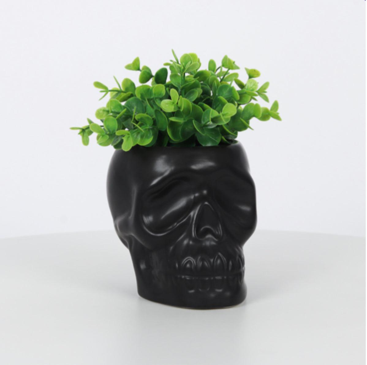 Black Skull Shaped Plant Pot