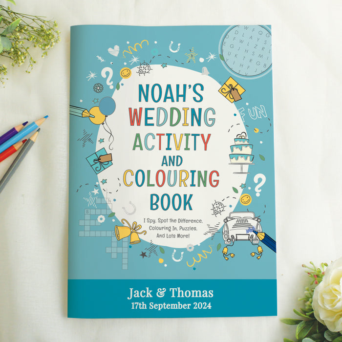 Personalised Children’s Blue A4 Wedding Activity & Colouring Book