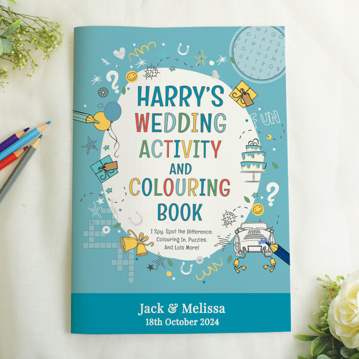 Personalised Children’s Blue A4 Wedding Activity & Colouring Book