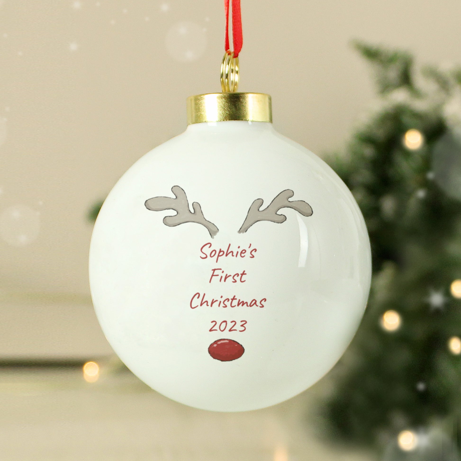 Personalised Little Reindeer 1st Christmas Bauble