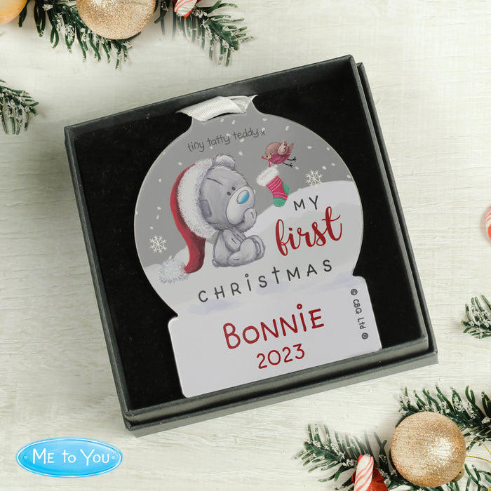 Personalised Baby’s First Christmas Tatty Teddy Snow Globe Decoration