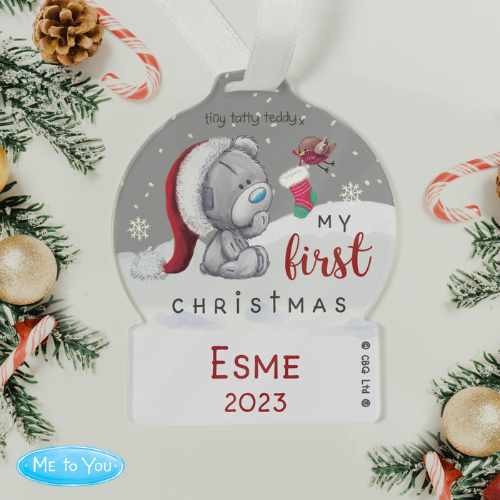 Personalised Baby’s First Christmas Tatty Teddy Snow Globe Decoration