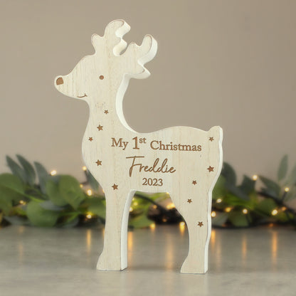 Personalised Baby’s 1st Christmas Wooden Reindeer Decoration