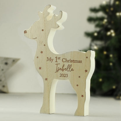 Personalised Baby’s 1st Christmas Wooden Reindeer Decoration