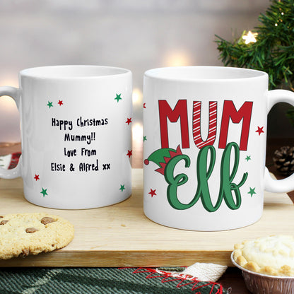 Personalised Mum Elf Christmas Mug