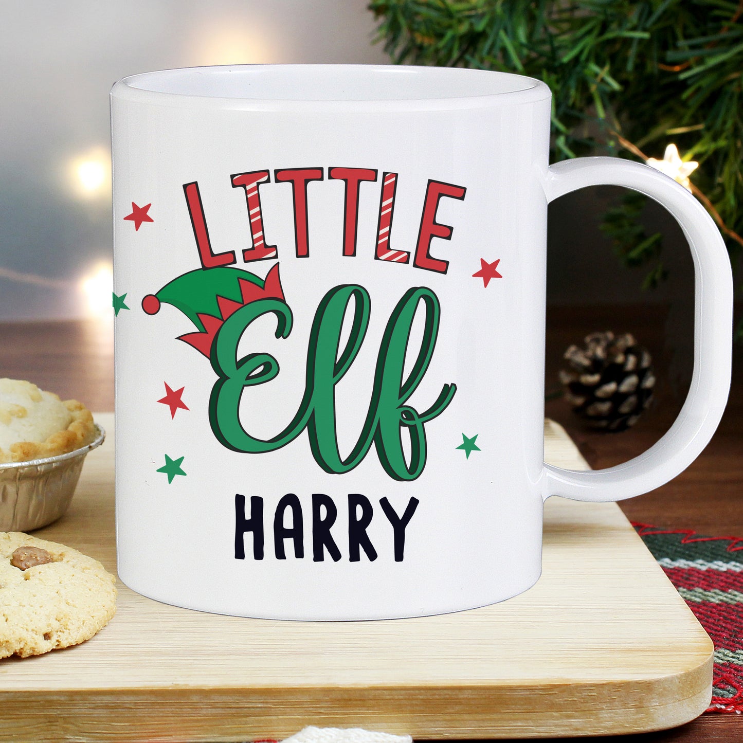 Personalised Little Elf Christmas Plastic Mug