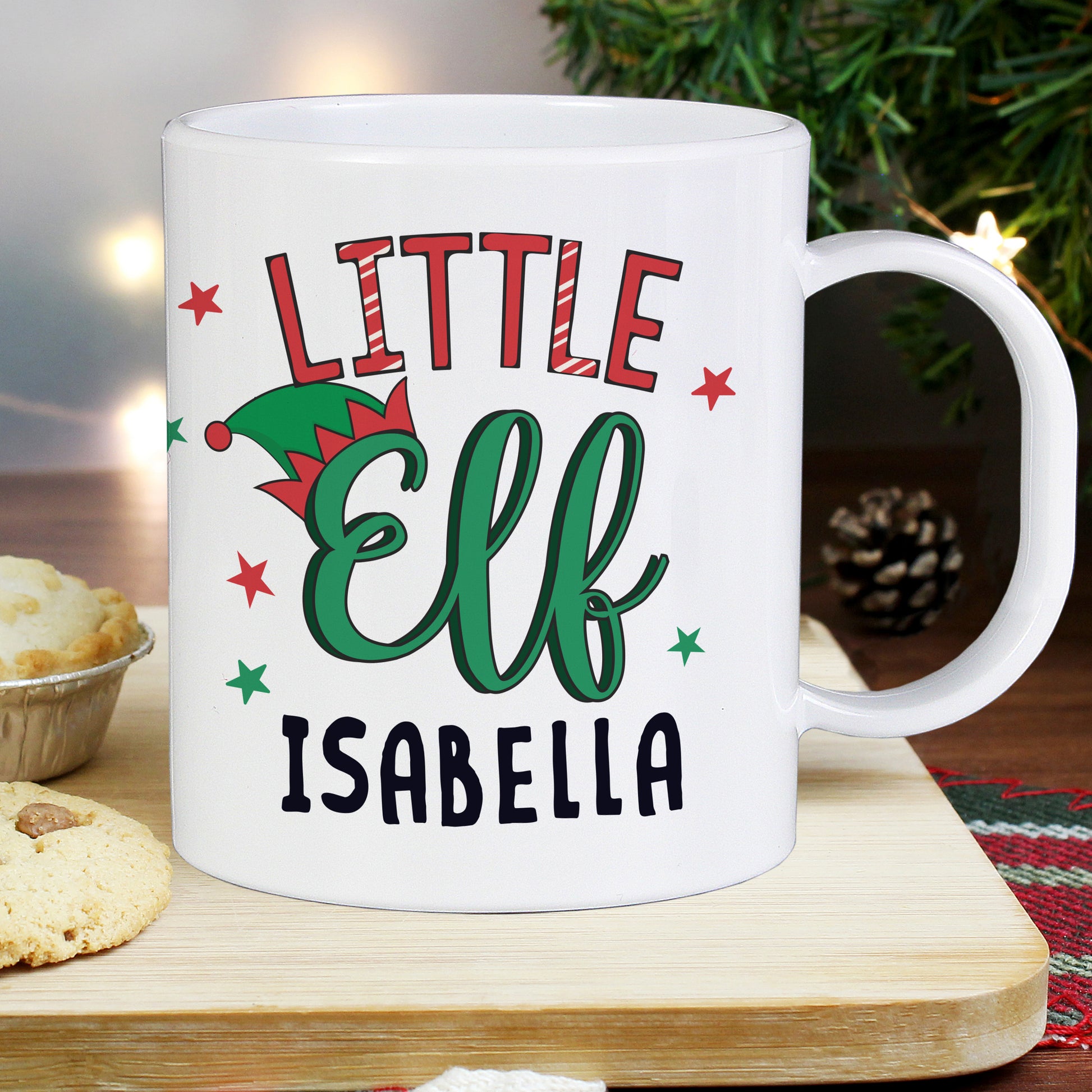 Personalised Little Elf Christmas Plastic Mug