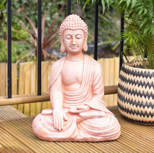 Terracotta Effect 52cm Sitting Garden Buddha Statue