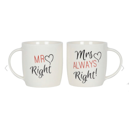 Mr. Right and Mrs. Always Right Novelty Set of Two Coffee Tea Mugs