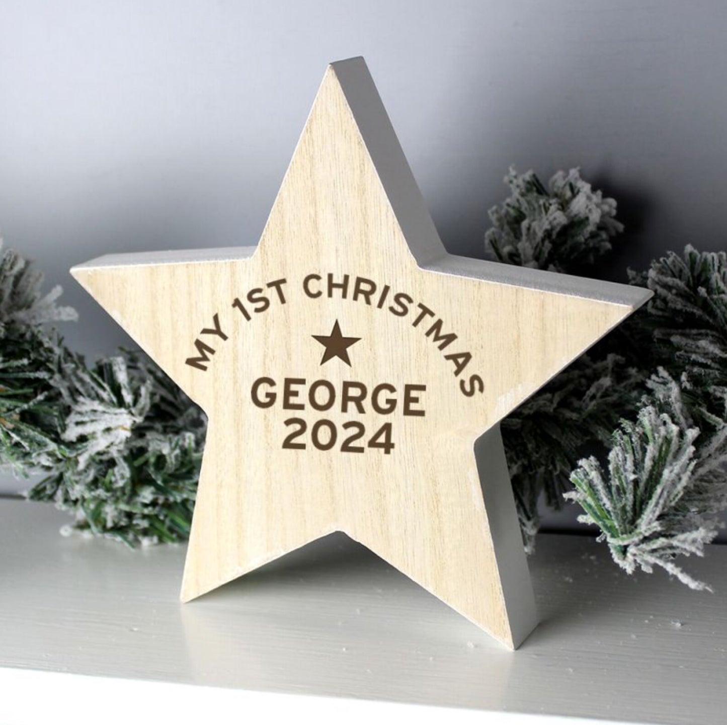 Personalised My 1st Christmas Wooden Star Decoration