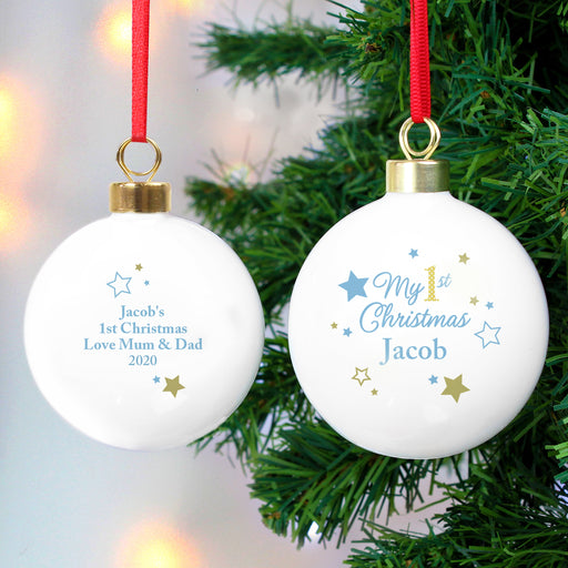 Personalised Gold & Blue Stars My 1st Christmas Bauble