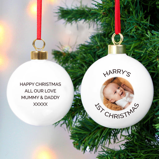 Personalised Upload Photo And Message Christmas Bauble