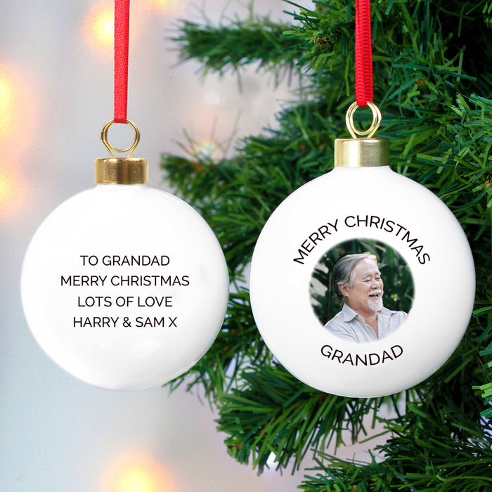 Personalised Upload Photo And Message Christmas Bauble