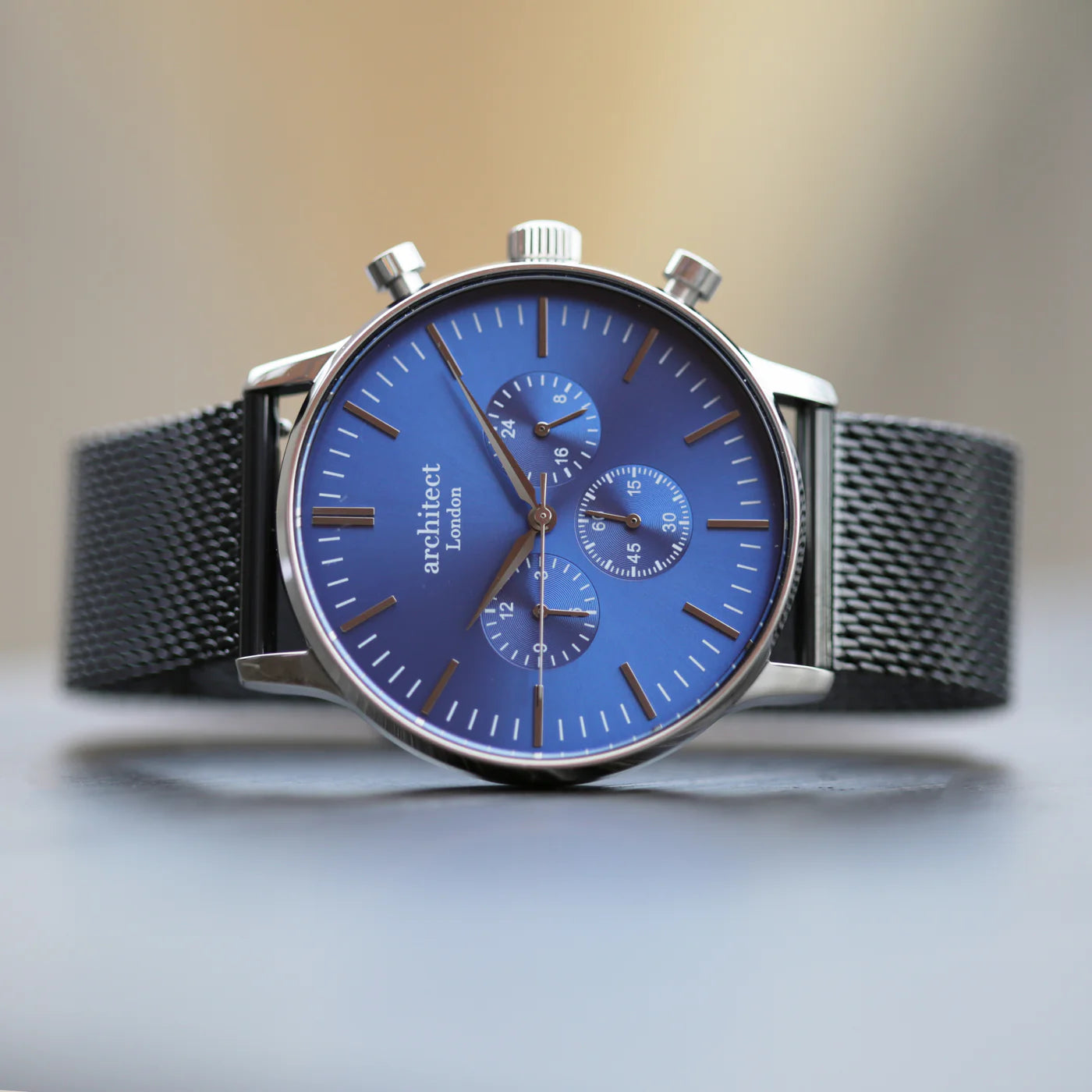 Engraved Men's Architect Motivator In Blue With Black Mesh Strap Watch