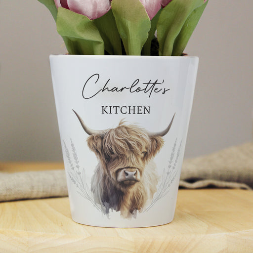 Personalised Highland Cow Ceramic Plant Pot