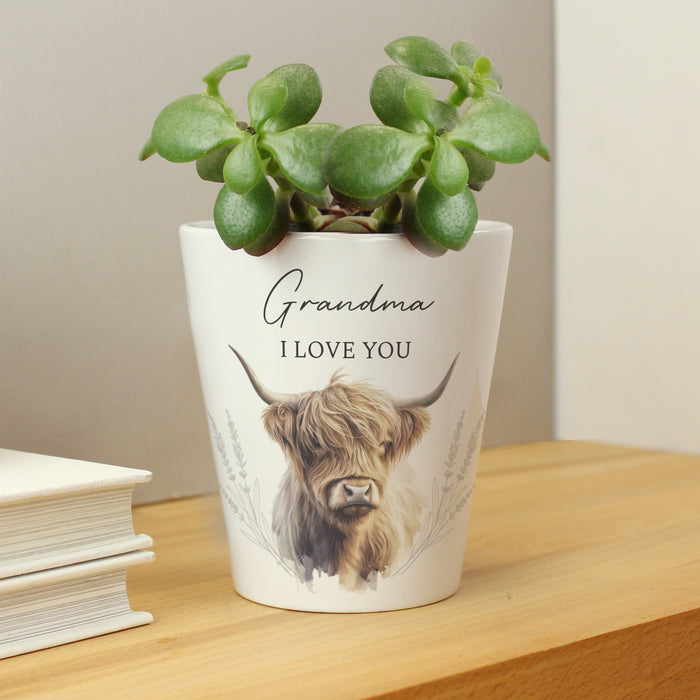 Personalised Highland Cow Ceramic Plant Pot