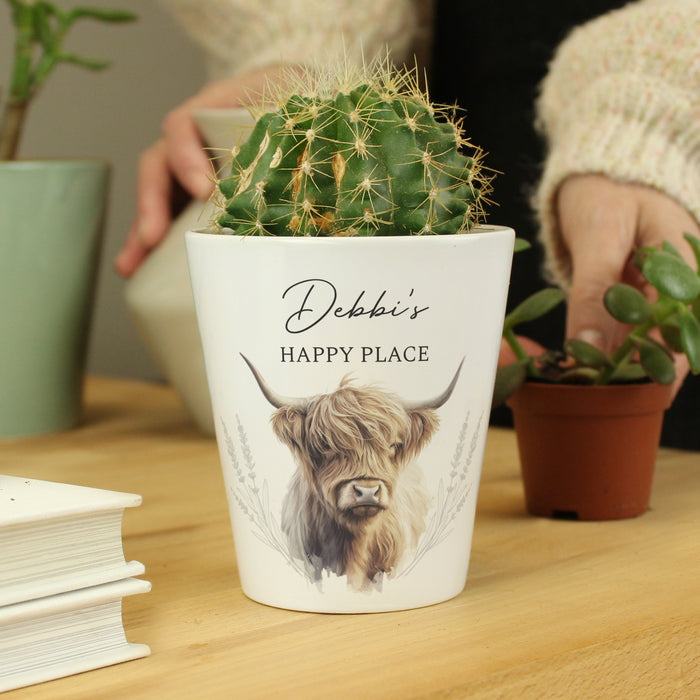 Personalised Highland Cow Ceramic Plant Pot