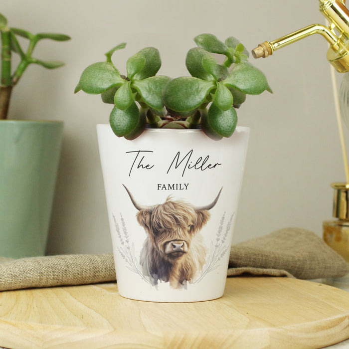 Personalised Highland Cow Ceramic Plant Pot