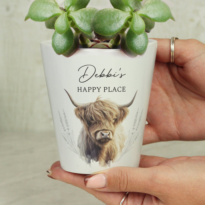 Personalised Highland Cow Ceramic Plant Pot