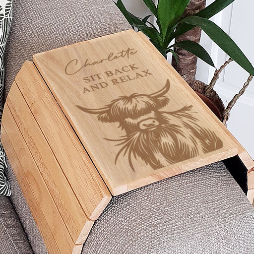 Personalised Highland Cow Wooden Sofa Tray